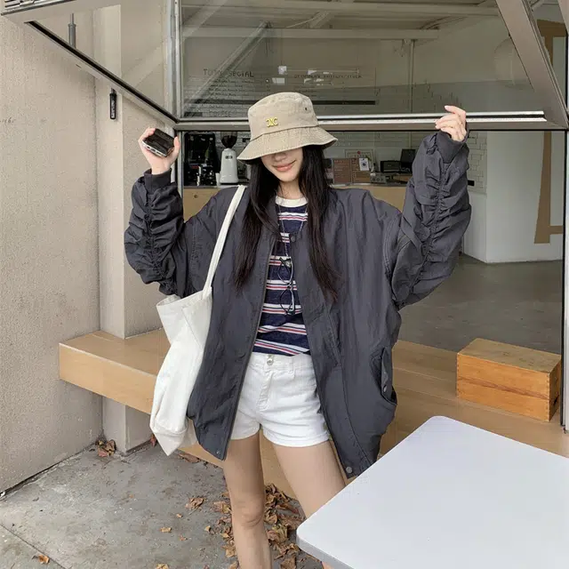 轻迎 美式设计感褶皱立领棒球服外套宽松休闲显瘦百搭上衣夹克 女款