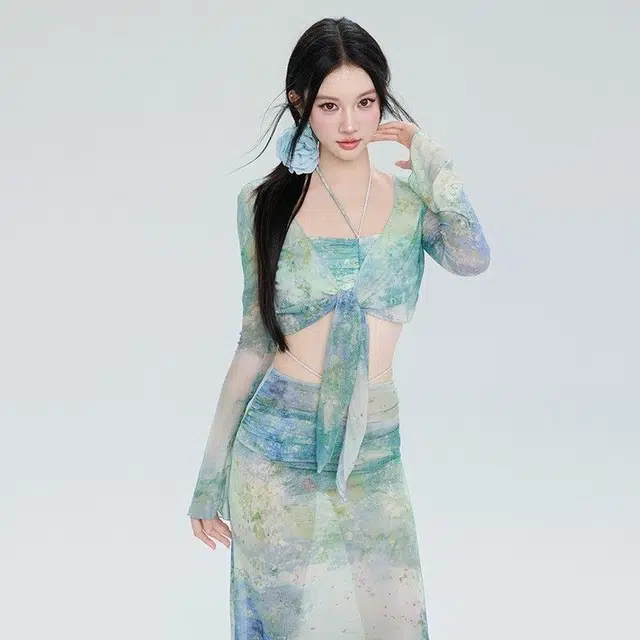 轻迎 合身薄款长袖泳衣套装 女款