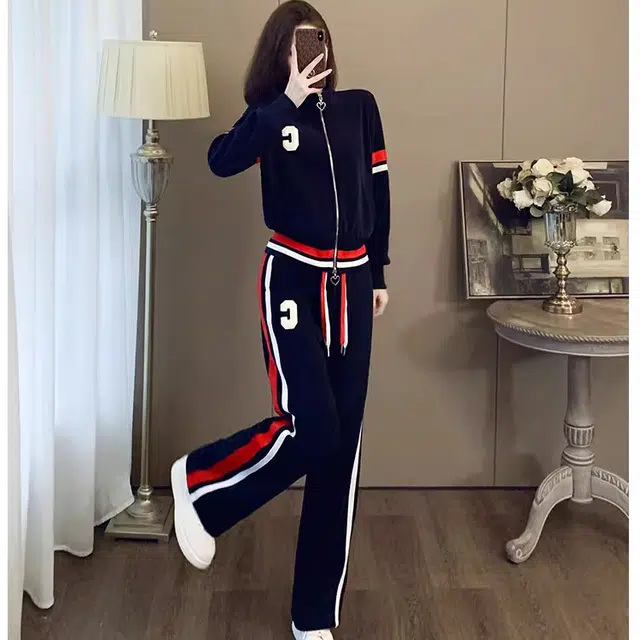 轻迎 运动显瘦时尚洋气高级感卫衣阔腿裤休闲套装 女款