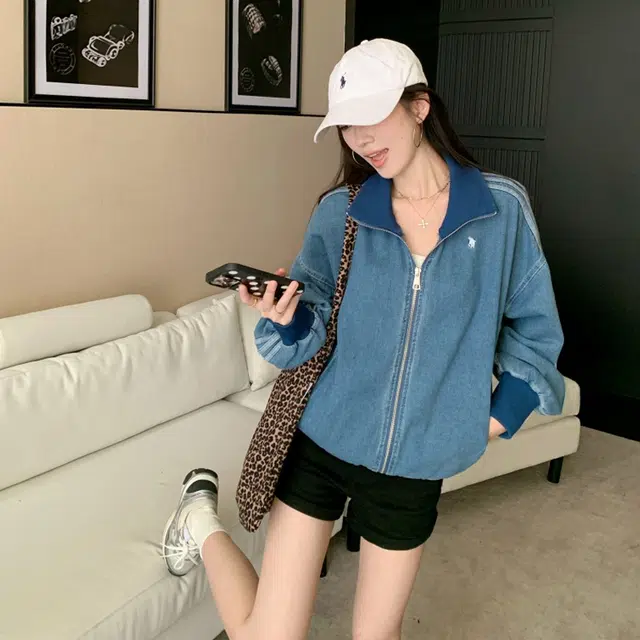 轻迎 复古美式设计感长袖宽松拉链上衣夹克 女款