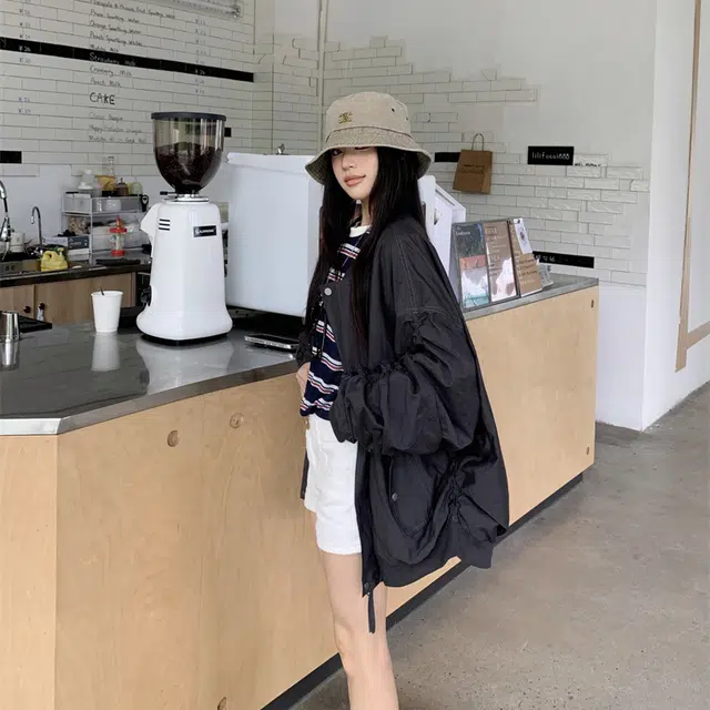 轻迎 美式设计感褶皱立领棒球服外套宽松休闲显瘦百搭上衣夹克 女款