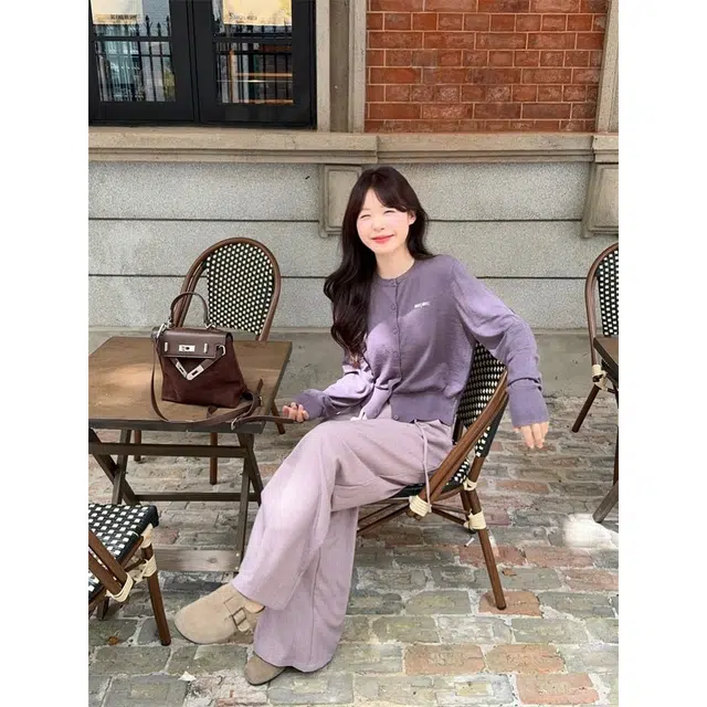 轻迎 简约时尚软糯针织开衫百搭设计感阔腿裤休闲套装 女款
