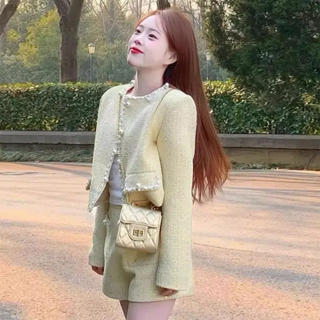轻迎 法式小香风短款开衫高级感短裤休闲套装 女款