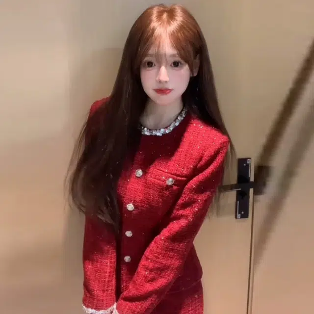 轻迎 富家千金高级感小香风高腰显瘦半身裙新年战袍裙装套装 女款