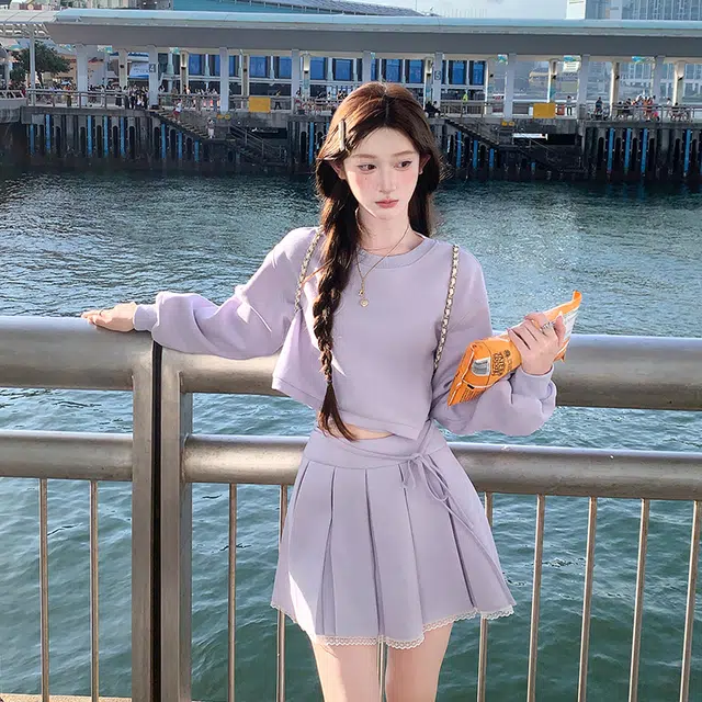 轻迎 简约舒适优雅长袖百搭时尚通勤裙装套装 女款