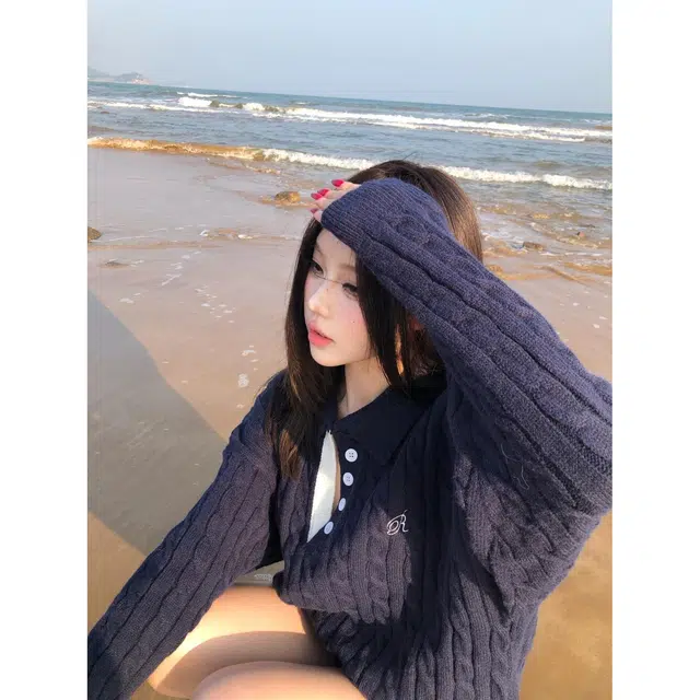 轻迎 慵懒风翻领麻花长袖毛衣宽松上衣高腰显瘦短裤休闲套装 女款