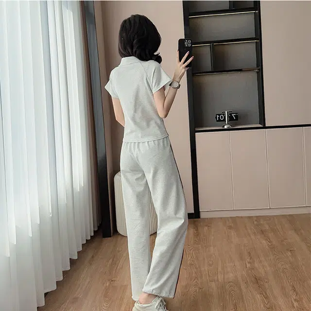 轻迎 时尚百搭短袖卫衣气质通勤舒适裤子休闲套装 女款 白色