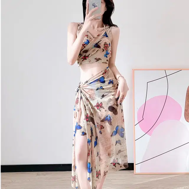 轻迎 分体四件套高级感海边性感度假泡温泉泳衣套装 女款