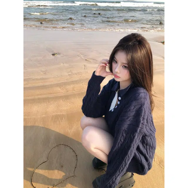 轻迎 慵懒风翻领麻花长袖毛衣宽松上衣高腰显瘦短裤休闲套装 女款