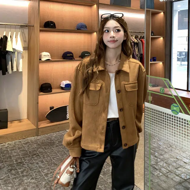 轻迎 美拉德短款休闲百搭复古上衣巴恩风外套夹克 女款