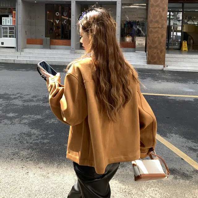 轻迎 美拉德短款休闲百搭复古上衣巴恩风外套夹克 女款