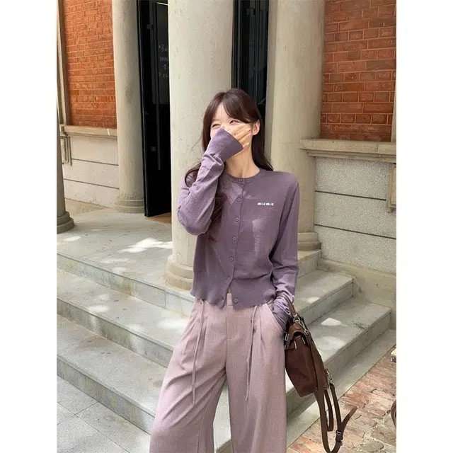 轻迎 简约时尚软糯针织开衫百搭设计感阔腿裤休闲套装 女款