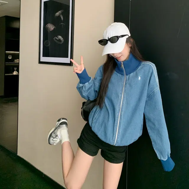 轻迎 复古美式设计感长袖宽松拉链上衣夹克 女款