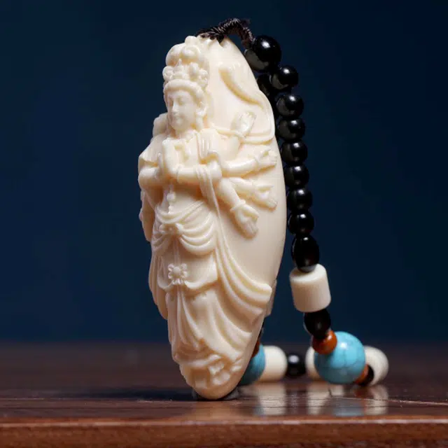檀欣 国风 本命佛 千手观音吊坠 招财纳福 家居汽车装饰品 文玩盘玩把件 象牙果 挂件 男女同款情侣款