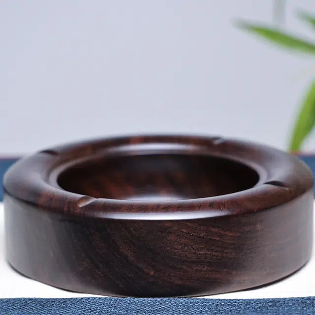檀欣 新中式 复古实木整料掏空超大烟灰缸桌面摆设装饰品 好运 家用客厅高级感办公室创意工艺品 黑檀 木作摆件 男女同款情侣款