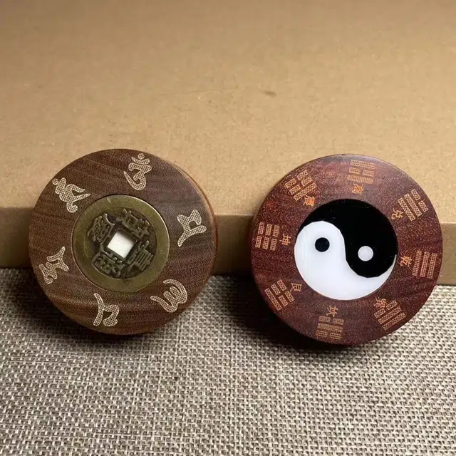 檀欣 新中式太极八卦时来运转 复古民族风设计解压随身携带文玩 招财纳福把玩工艺品 绿檀木 木作把件 男女同款情侣款 血檀 礼盒装