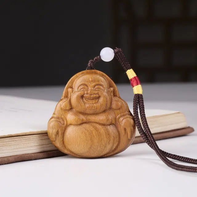 檀欣 妈祖祝福新中式 原木雕刻开心弥来佛文玩 笑口常开佛公一帆风顺精致 纳福 绿檀 把件 男女同款情侣款