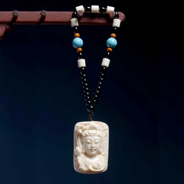 檀欣 南海观世音佛像 平安吉祥 文玩手工编绳随身盘玩迷你把件汽车 车内装饰品 象牙果 吊坠 男女同款情侣款