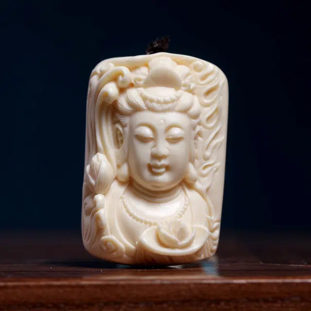 檀欣 南海观世音佛像 平安吉祥 文玩手工编绳随身盘玩迷你把件汽车 车内装饰品 象牙果 吊坠 男女同款情侣款