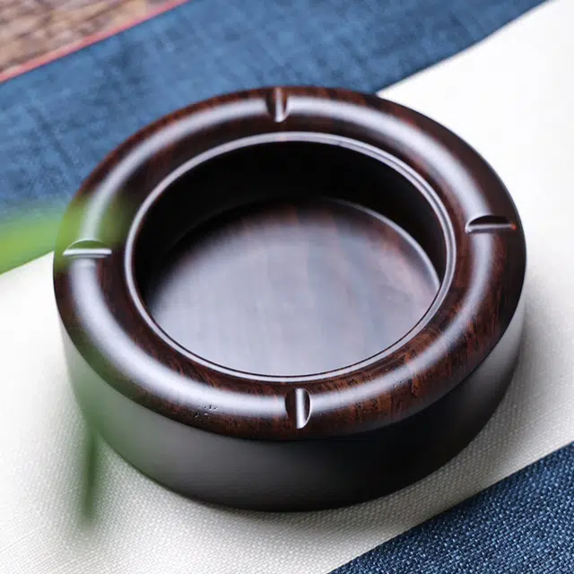 檀欣 新中式 复古实木整料掏空超大烟灰缸桌面摆设装饰品 好运 家用客厅高级感办公室创意工艺品 黑檀 木作摆件 男女同款情侣款