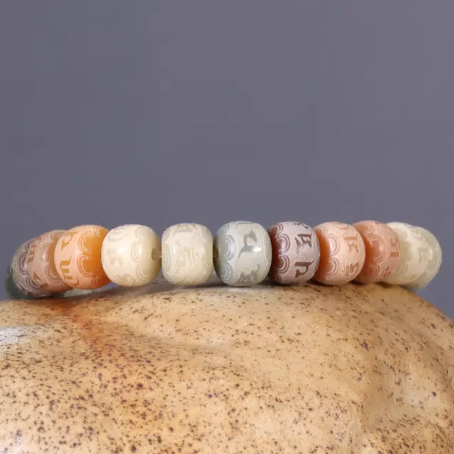 檀欣 新中式 国风雕刻彩红六字真言 招财转运念珠佛珠 菩提根 菩提类手串 男女同款情侣款 礼盒