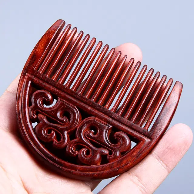 檀欣 新中式 古风镂空雕刻家用木梳 简约百搭木制品 小叶紫檀 名贵木作梳子 男女同款情侣款