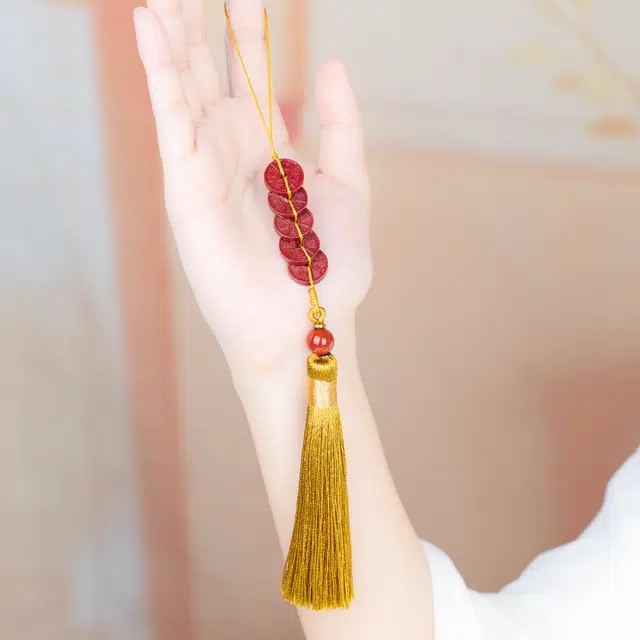 檀欣 五帝钱装饰品配件新居客厅办公室 门对门店铺钱串挂坠家居室内入户大门口卧室挂饰摆件 朱砂 挂件 男女同款情侣款