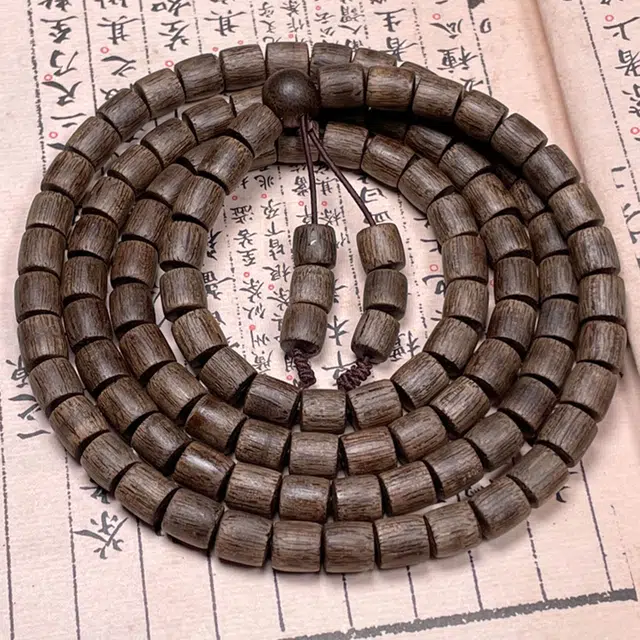 檀欣 国潮新中式 结香莹润 芽庄白棋沉水文玩沉香念珠 多圈叠戴盘玩佛珠 老料瑞香科白木 木作手串 男女同款情侣款 檀木 礼盒装