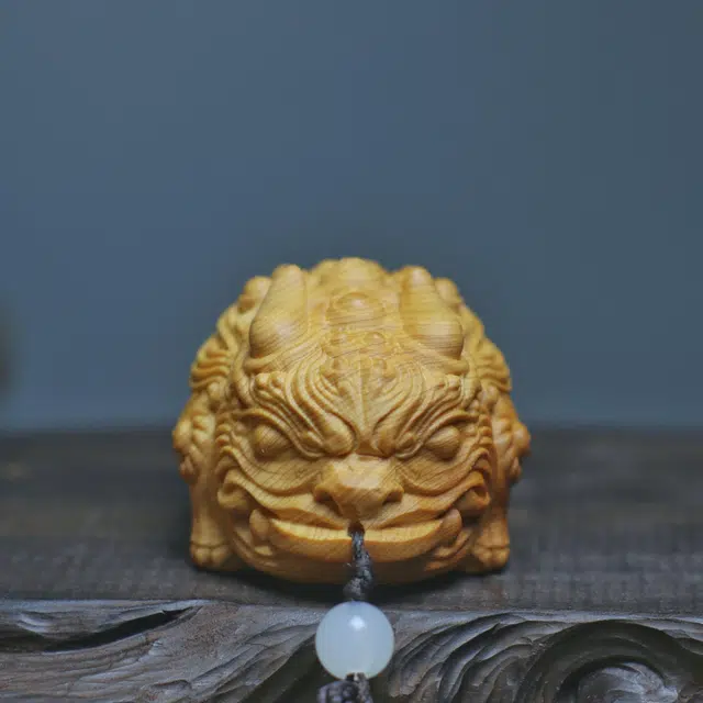 檀欣 新中式 大富大贵 原木雕刻双头大貔貅文玩摆件 钱多多招财转运把玩收藏工艺品 复古民族风随身盘玩 崖柏 把件 男女同款情侣款