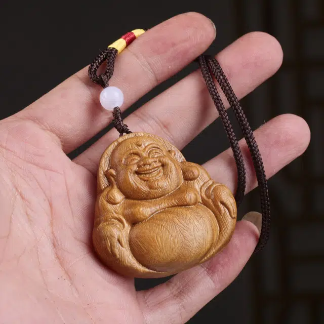 檀欣 妈祖祝福新中式 原木雕刻开心弥来佛文玩 笑口常开佛公一帆风顺精致 纳福 绿檀 把件 男女同款情侣款