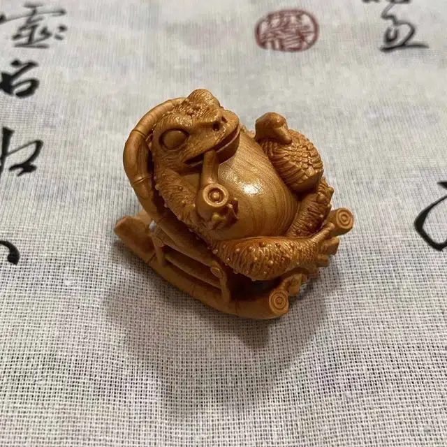 檀欣 复古 原木雕刻（悠然自在）蟾蜍文玩转运把件#好运 招财纳福平安 随身把玩家居工艺品 崖柏 摆件 男女同款情侣款