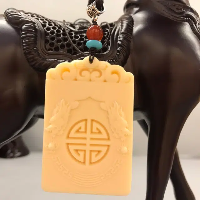 檀欣 民族风时尚文玩吊坠  精雕平安无事牌 象牙果 菩提项链 男女同款情侣款