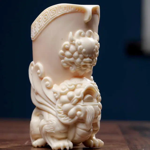 檀欣 本命年 精雕刻貔貅樽  创意高端文玩笔筒手把件 家居桌面书房装饰品 象牙果 菩提摆件 男女同款情侣款 礼盒装