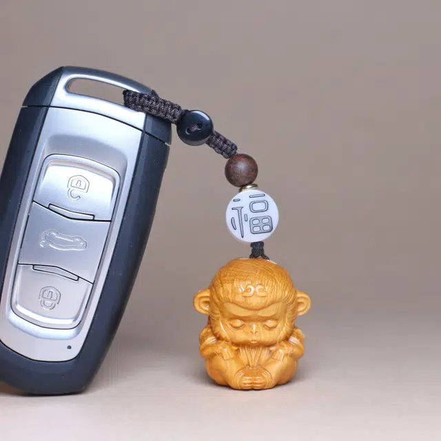檀欣 本命年十二生肖猴 原木雕刻嘟嘟猴小猴子汽车钥匙扣招财平安 实木木质包包装饰 崖柏 挂件 男女同款情侣款