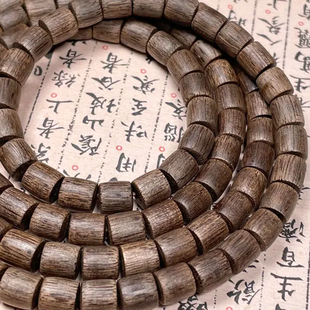 檀欣 国潮新中式 结香莹润 芽庄白棋沉水文玩沉香念珠 多圈叠戴盘玩佛珠 老料瑞香科白木 木作手串 男女同款情侣款 檀木 礼盒装
