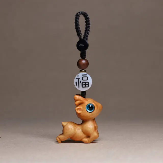 檀欣 国风 一（鹿）高升 雕刻跳跳鹿一鹿平安钥匙扣 飞黄腾达 国潮轻奢个性创意饰品包包 崖柏 挂件 男女同款情侣款