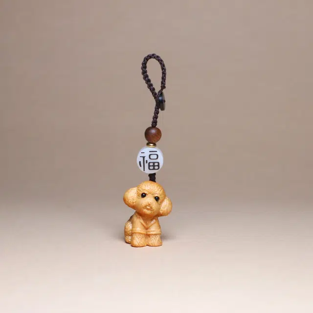 檀欣 本命年 十二生肖原木雕刻泰迪狗汽车钥匙扣挂件 旺旺平安纳福实木卡通动物生肖包包装饰工艺品 崖柏 其他木作 男女同款情侣款