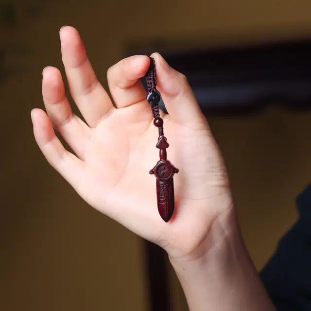 檀欣 原木雕刻紫薇讳七星八卦剑车钥匙扣挂件 中式道家法器把玩手把件木质工艺品 纳福平安 吉祥如意#好运 紫檀属 木作 男女同款情侣款