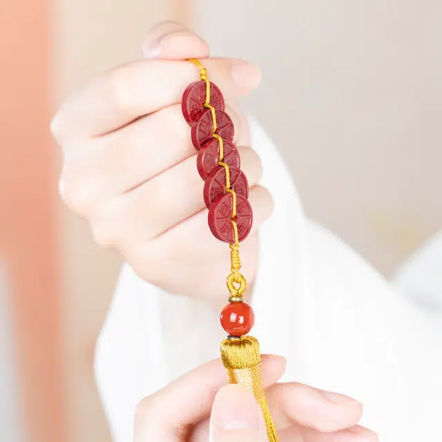 檀欣 五帝钱装饰品配件新居客厅办公室 门对门店铺钱串挂坠家居室内入户大门口卧室挂饰摆件 朱砂 挂件 男女同款情侣款