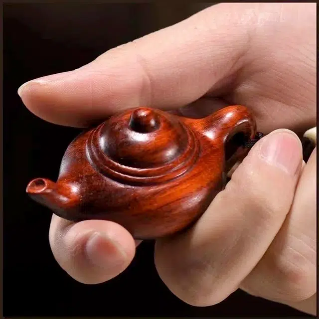 檀欣 新中式 精雕刻  文玩创意随身携带盘玩工艺品摆件 打麻将随神 菩提根 把把壶 手把件 男女同款情侣款