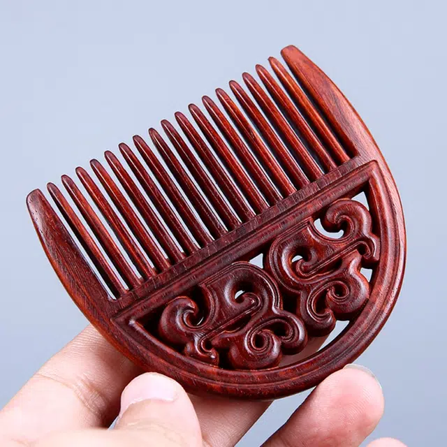 檀欣 新中式 古风镂空雕刻家用木梳 简约百搭木制品 小叶紫檀 名贵木作梳子 男女同款情侣款