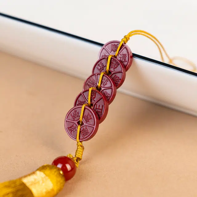 檀欣 五帝钱装饰品配件新居客厅办公室 门对门店铺钱串挂坠家居室内入户大门口卧室挂饰摆件 朱砂 挂件 男女同款情侣款