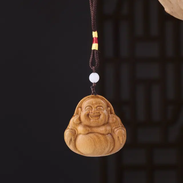 檀欣 妈祖祝福新中式 原木雕刻开心弥来佛文玩 笑口常开佛公一帆风顺精致 纳福 绿檀 把件 男女同款情侣款