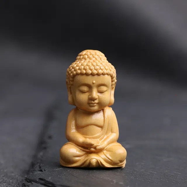 檀欣 国风 招财平安 手工高档佛像 宝宝佛汽车挂件 经典设计弥勒佛 木作 钥匙扣 男女同款情侣款 黄杨木 礼盒装