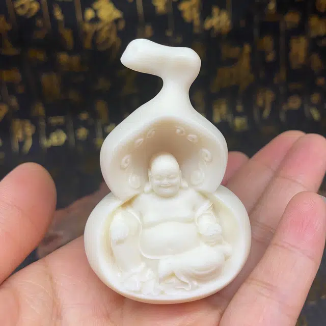 檀欣 国潮 一团和气 雕刻葫芦弥勒送福挂件 招财平安 国风复古大肚弥勒佛手把件 象牙果 菩提类 男女同款情侣款