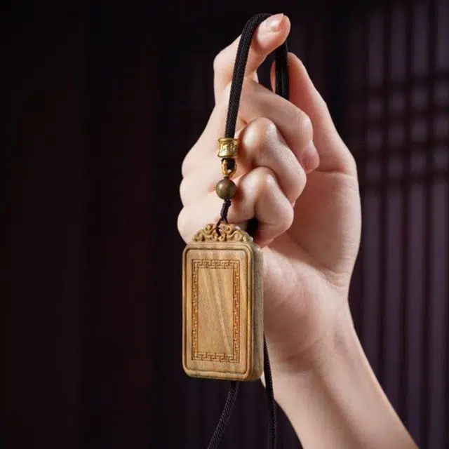 无事牌 檀欣 新中式 原木雕刻回纹牌子转运#好运 个性小众轻奢百搭文玩工艺品财运亨通事业顺利 绿檀 项链 男女同款情侣款