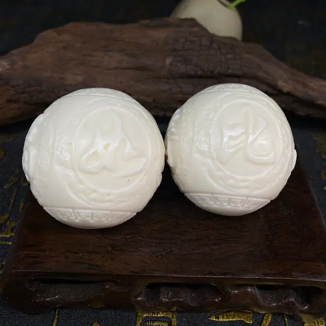 檀欣 雕刻福禄东海寿比南山手球 岁岁平安文玩保健球随身携带手玩实心球工艺品 小众转运 象牙果 手把件 男女同款情侣款 礼盒装