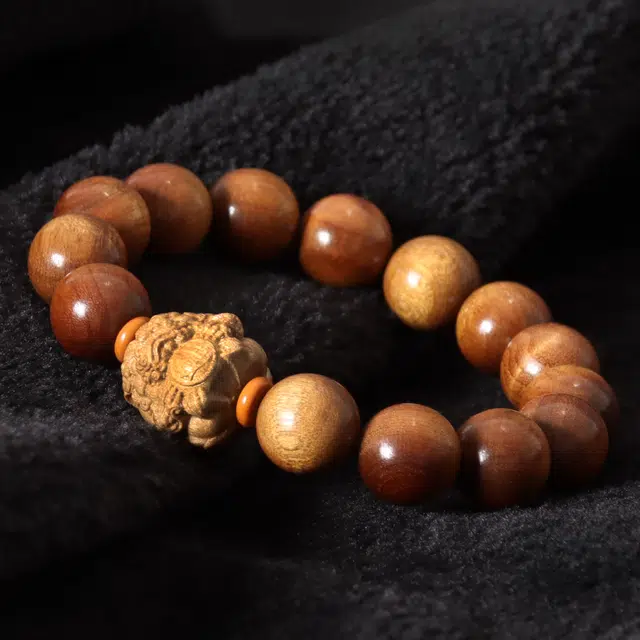 【有钱发】 檀欣 时来运转 高档原木小叶桢楠雕刻吞金兽福运貔貅文玩转运佛珠 平安喜乐步步高升#好运 赠男友 楠木 手串 男女同款情侣款