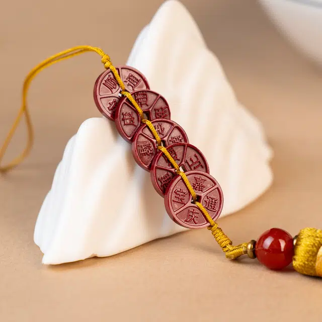 檀欣 五帝钱装饰品配件新居客厅办公室 门对门店铺钱串挂坠家居室内入户大门口卧室挂饰摆件 朱砂 挂件 男女同款情侣款