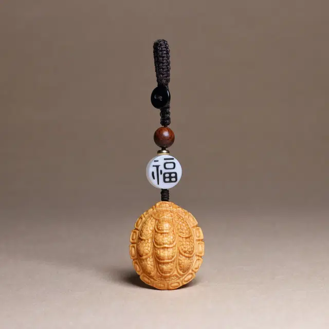檀欣 本命年 富甲天下饰品挂饰 招财平安 手工雕刻小乌龟随身转运文玩把玩钥匙扣 崖柏 挂件 男女同款情侣款